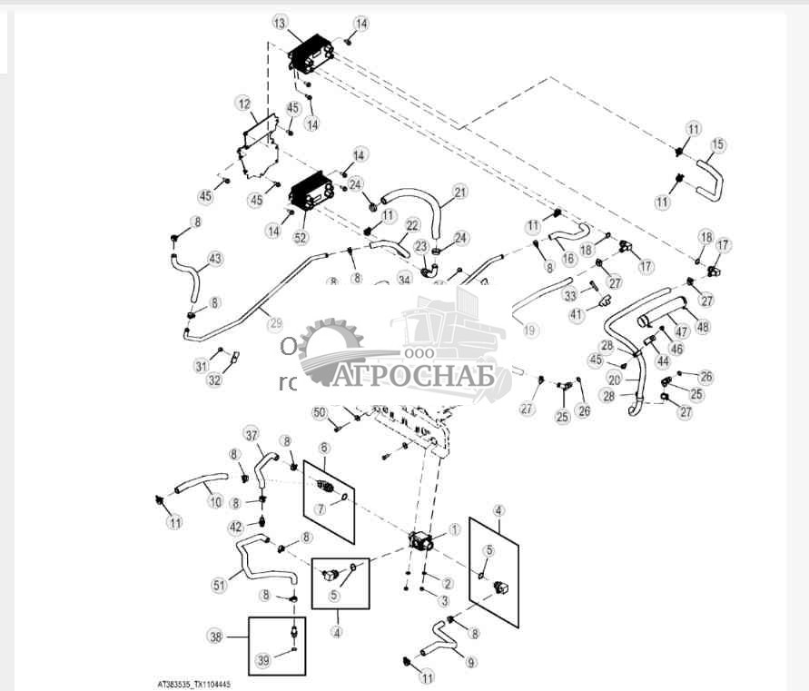 Маслоохладители и трубопровод (Engine 4045TT096-) 